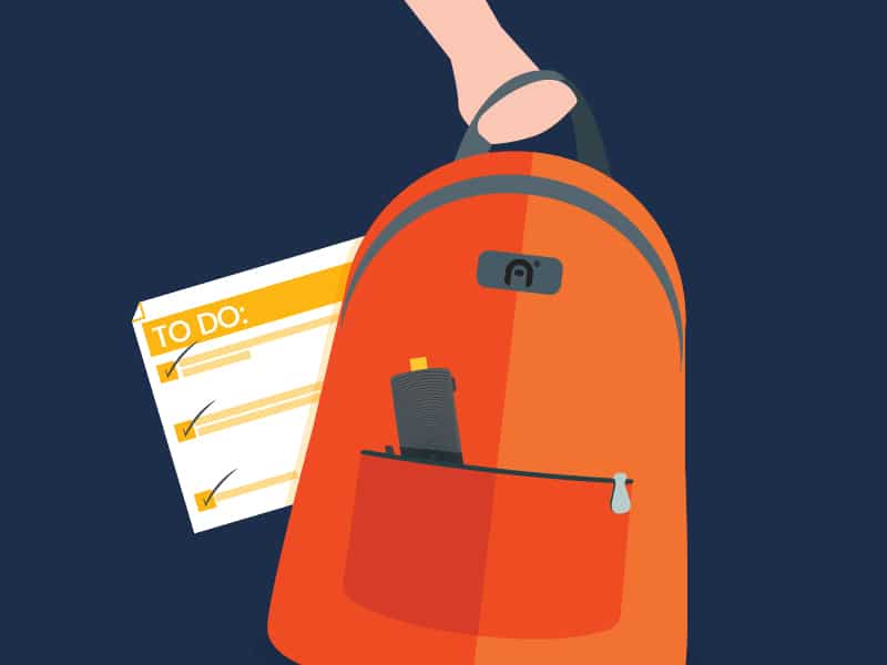 A backpack and a to do notes