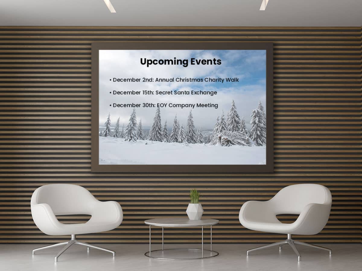 An image of digital signage displaying upcoming events